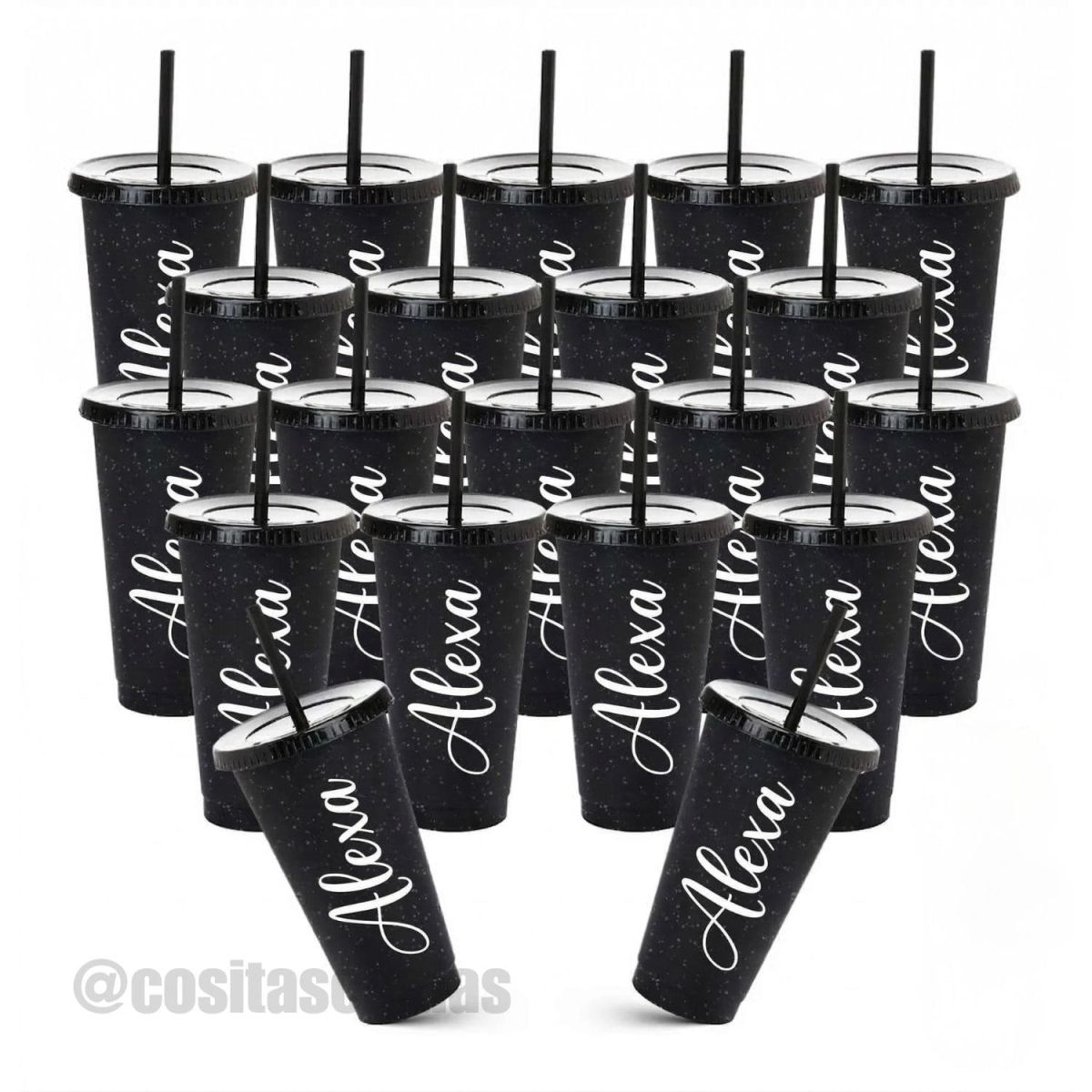 Vaso Reutilizable Glitter Negro 24oz – Personalizado con Vinil Premium